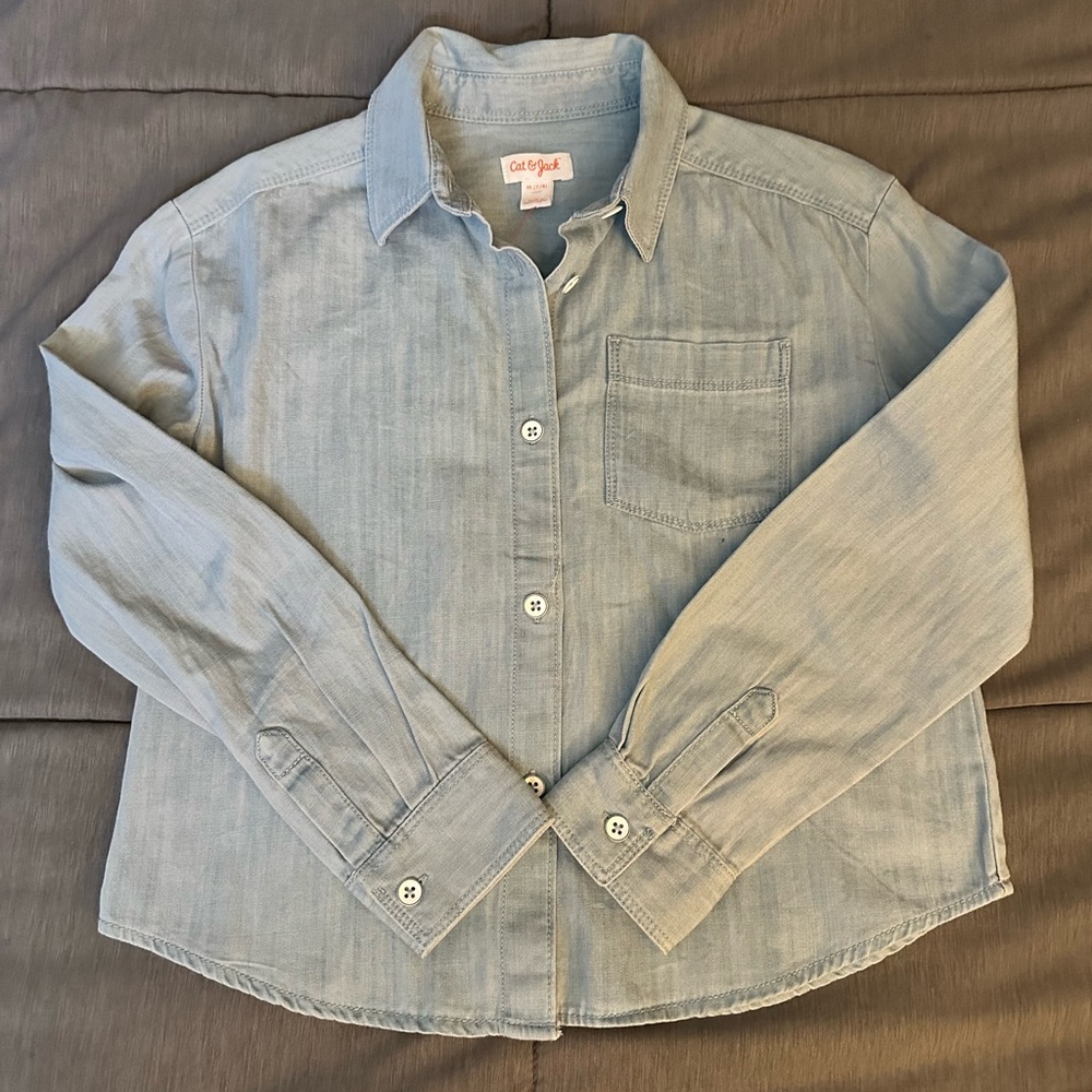 Cat & Jack Blue Button Down Shirt Lightweight Casual